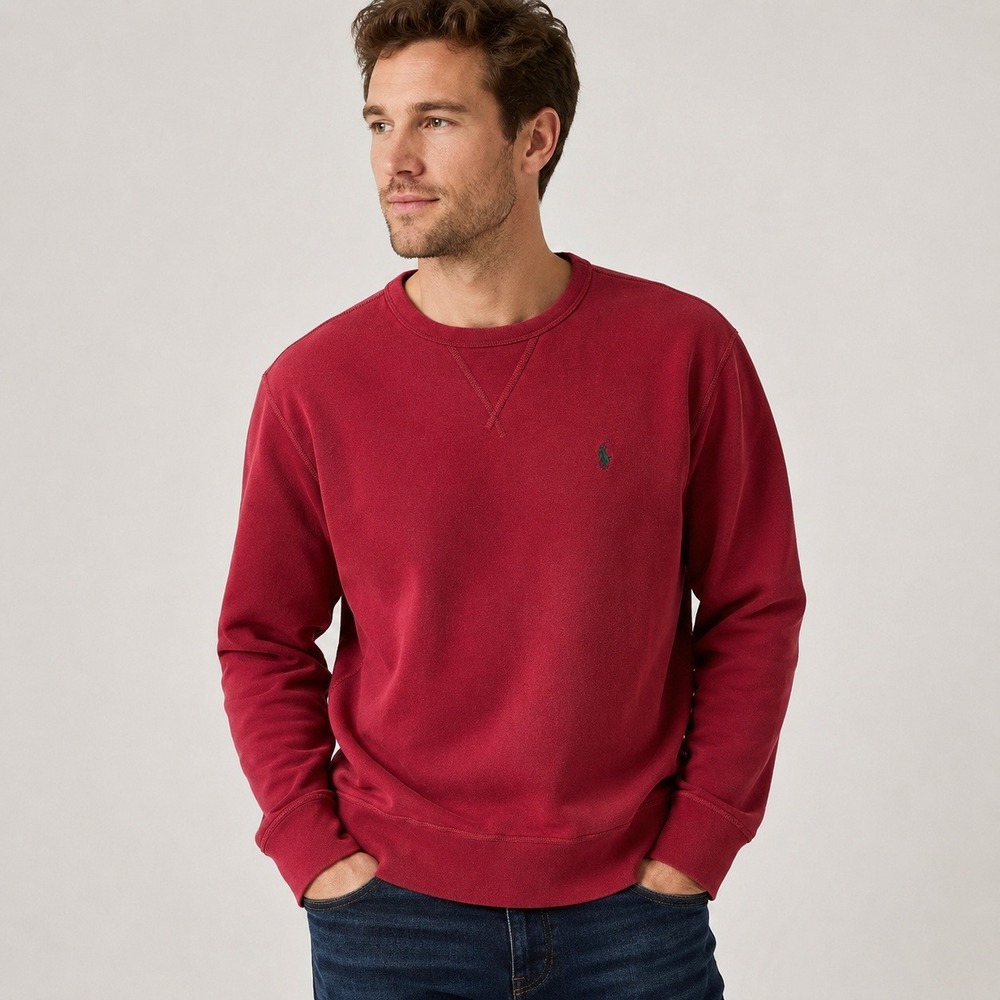 Polo Ralph Lauren Fleece Pullover Sweatshirt Mens Large Red Cotton‎ Blend Preppy